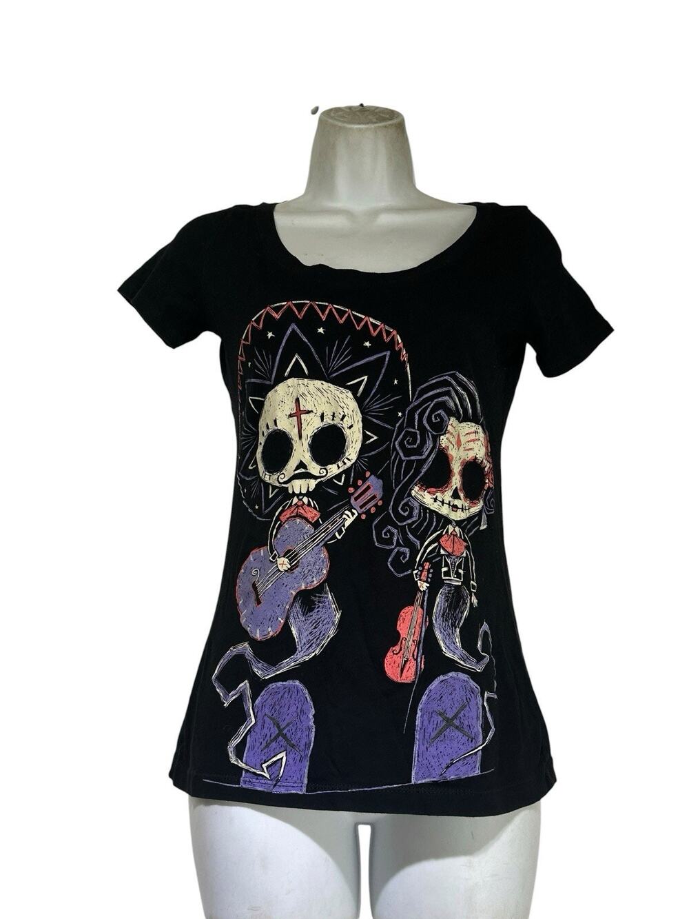 Akumu Ink Timeless Union Day Of The Dead Glow In The Dark Women's Blouse Size S